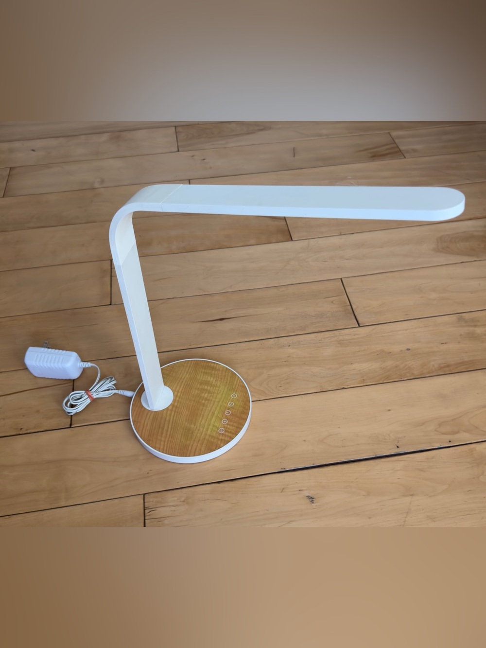 iHome White LED Desk Lamp with Wood-Accent Base